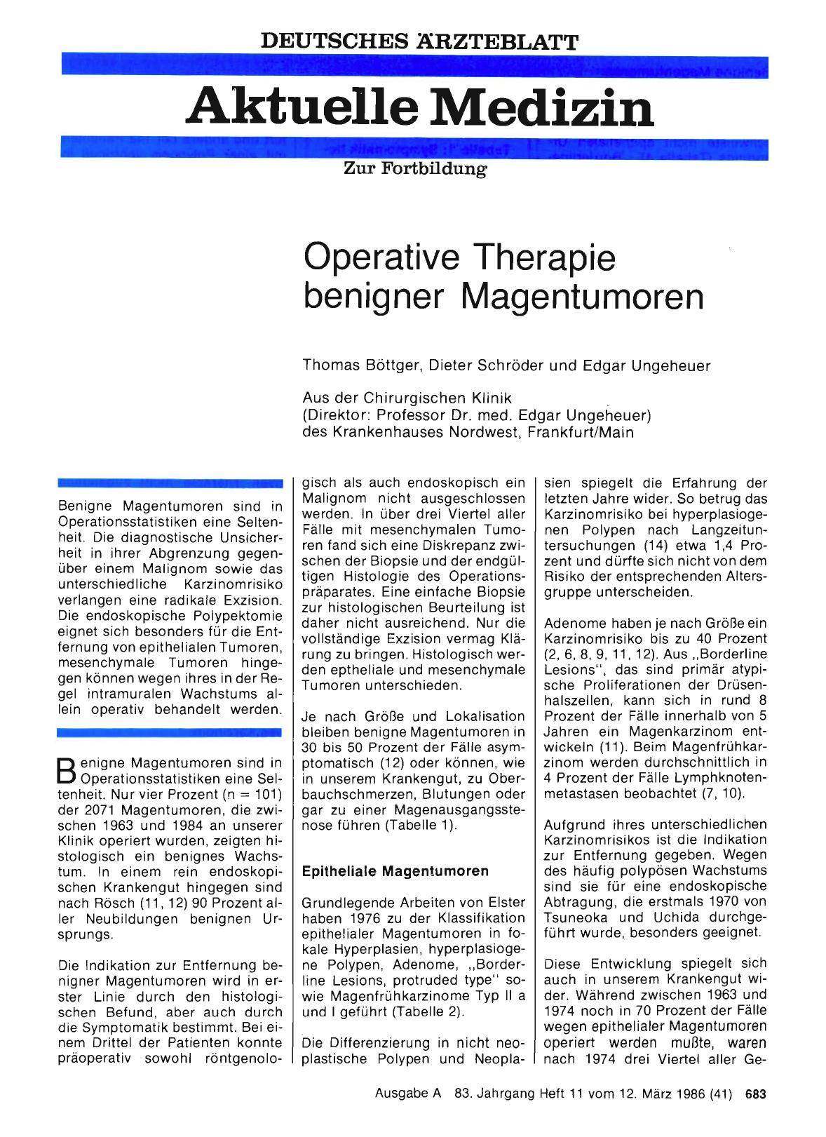 Vorschauseite 1: Operative Therapie benigner Magentumoren