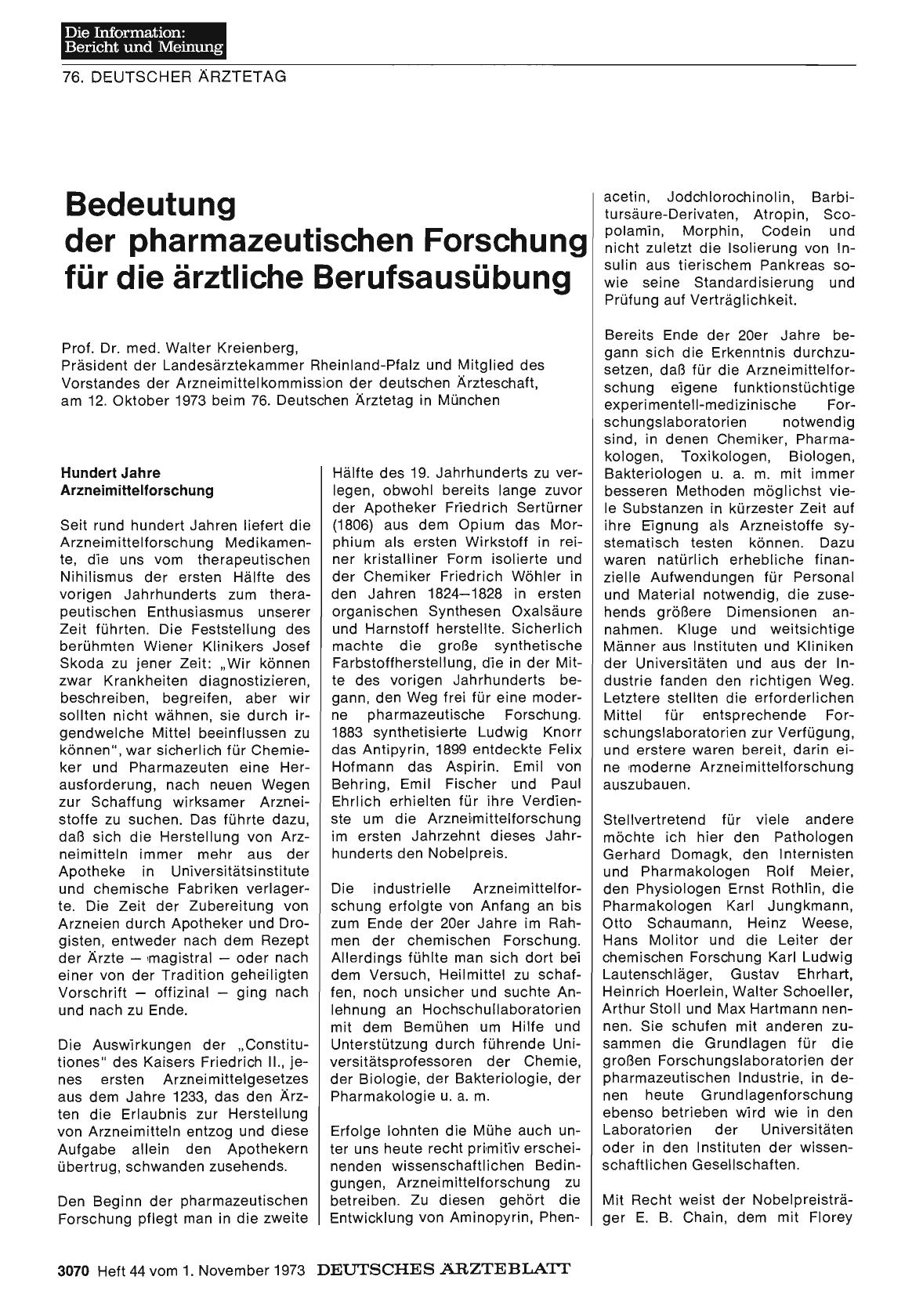 Vorschauseite 1: Bedeutung der pharmazeutischen Forschung für die ärztliche Berufsausübung