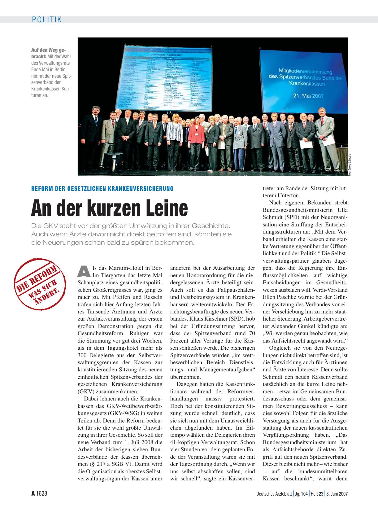 Vorschauseite 1: Reform der gesetzlichen Krankenversicherung: An der kurzen Leine