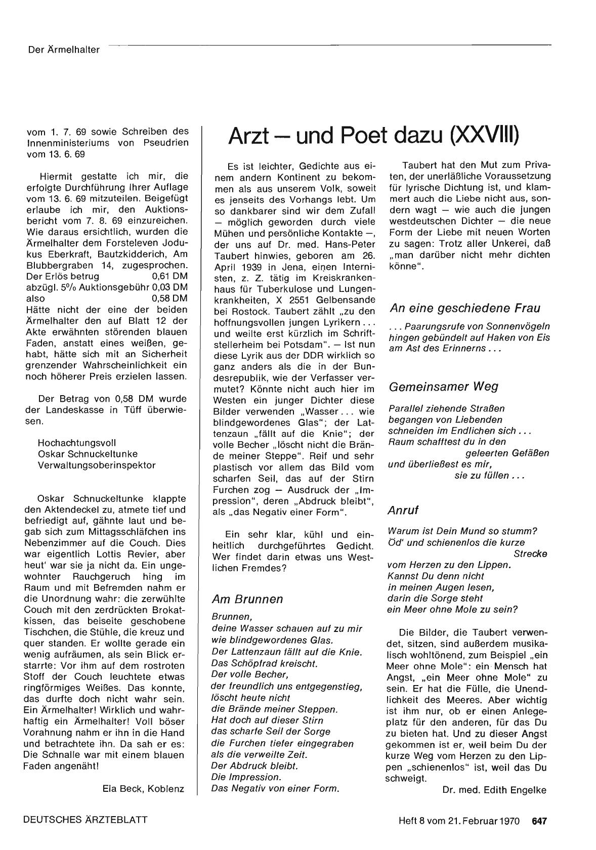 Vorschauseite 1: Arzt — und Poet dazu (XXVIII): Hans-Peter Taubert