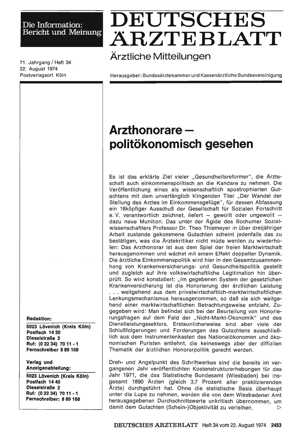 Vorschauseite 1: Arzthonorare— politökonomisch gesehen