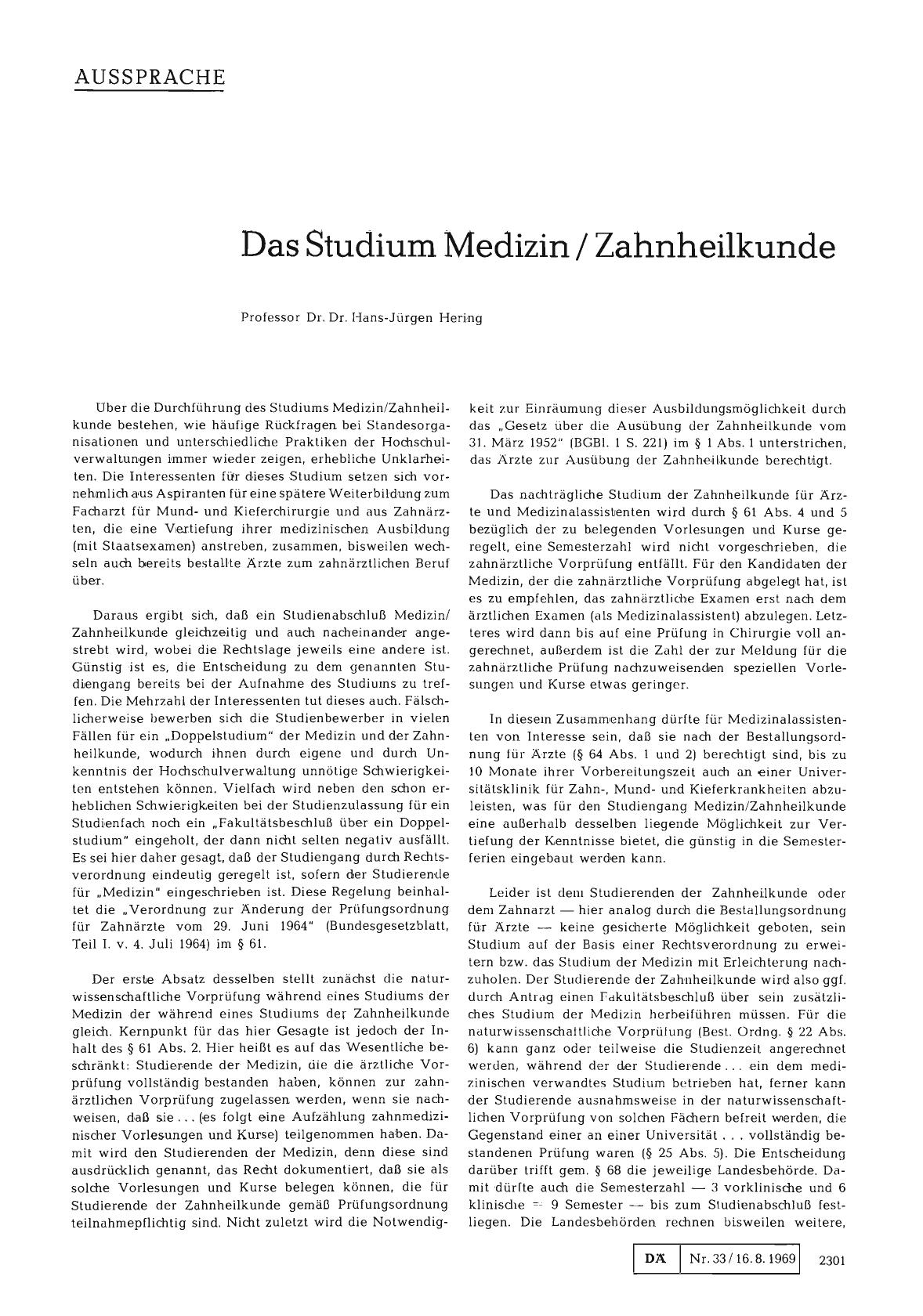 Vorschauseite 1: Das Studium Medizin / Zahnheilkunde
