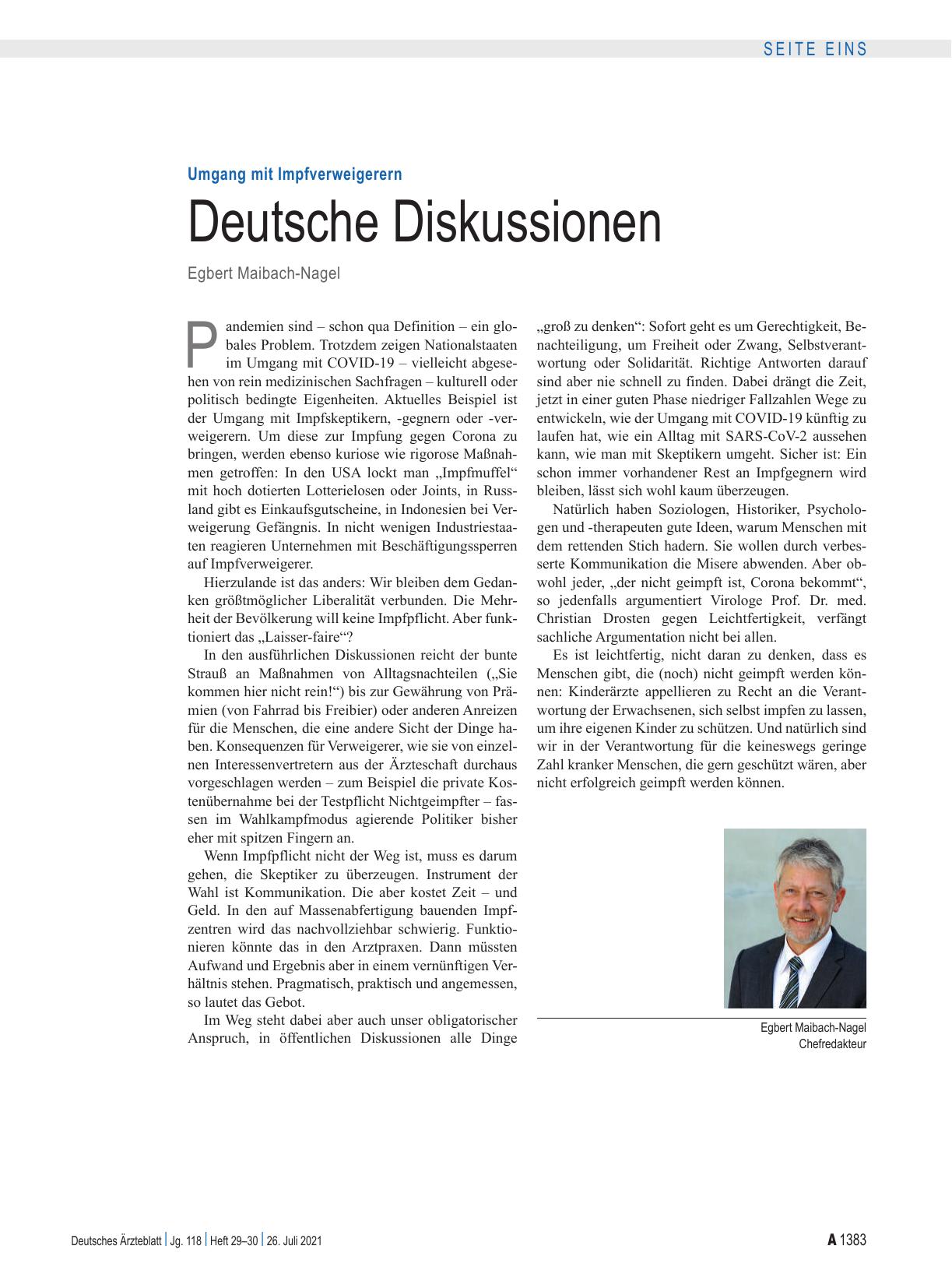 Vorschauseite 1: Umgang mit Impfverweigerern: Deutsche Diskussionen