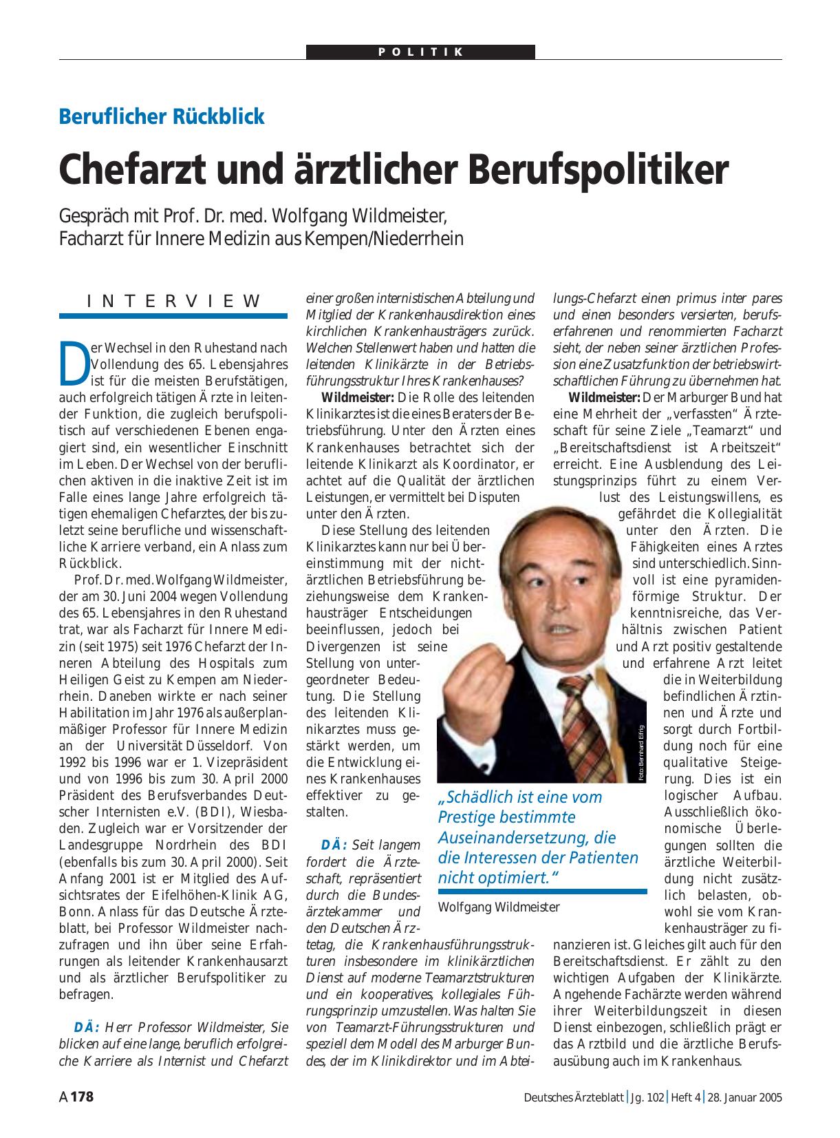 Vorschauseite 1: Beruflicher Rückblick: Chefarzt und ärztlicher Berufspolitiker