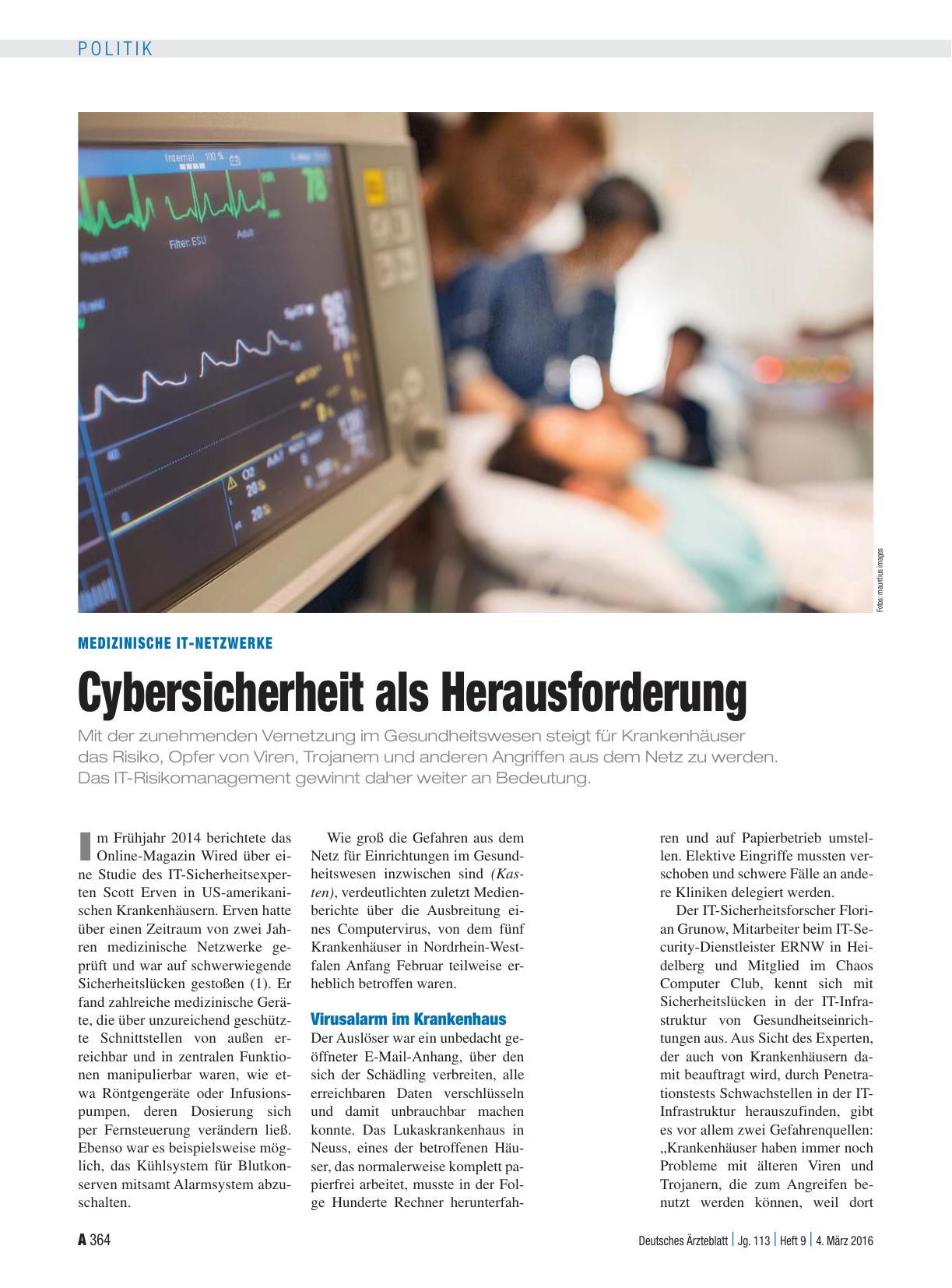 Vorschauseite 1: Medizinische IT-Netzwerke: Cybersicherheit als Herausforderung