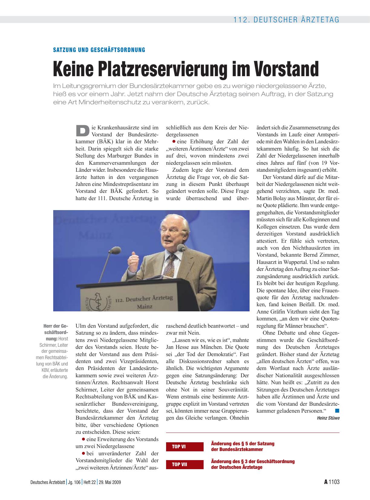 Vorschauseite 1: Satzung und Geschäftsordnung: Keine Platzreservierung im Vorstand