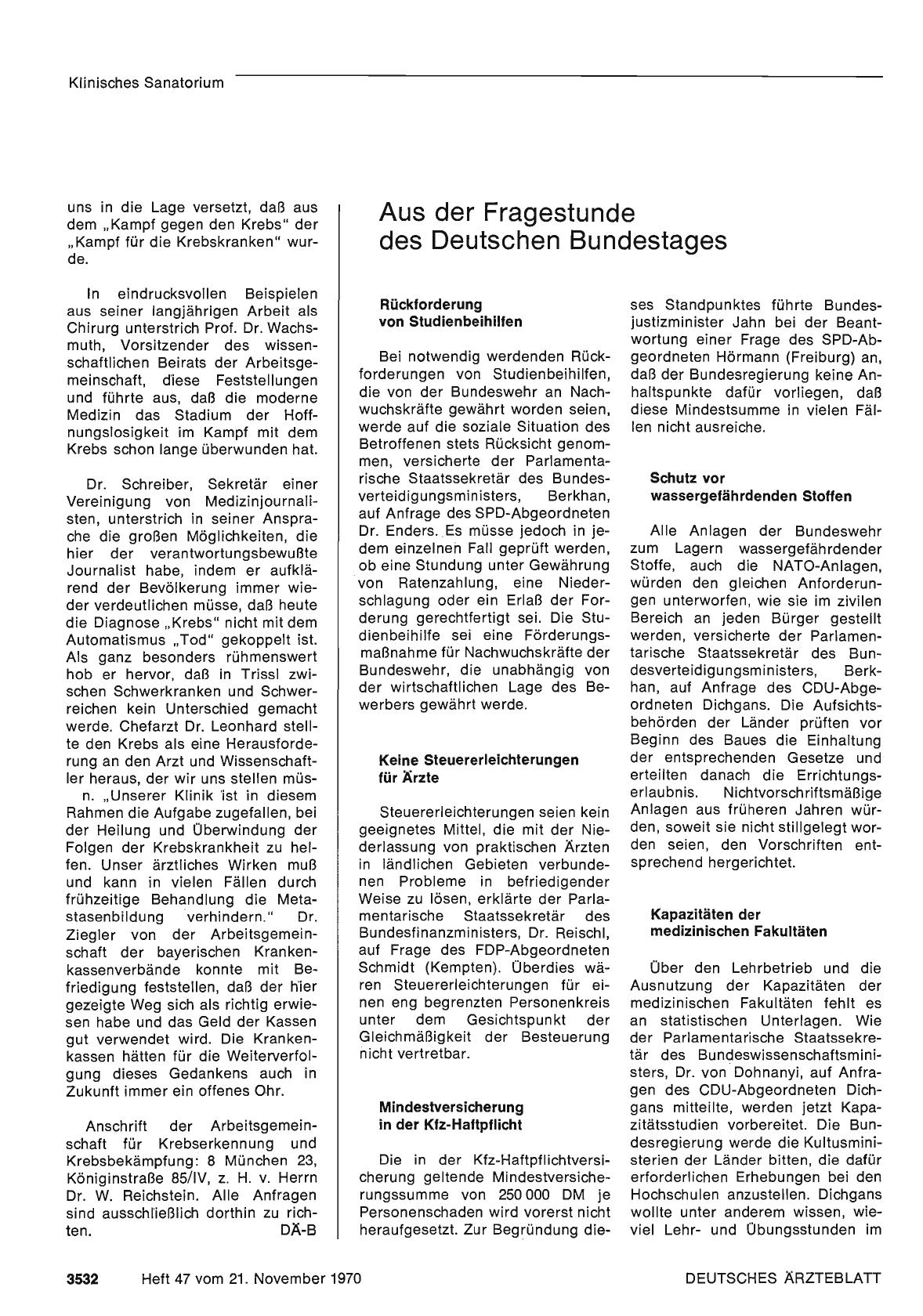 Vorschauseite 1: Aus der Fragestunde des Deutschen Bundestages