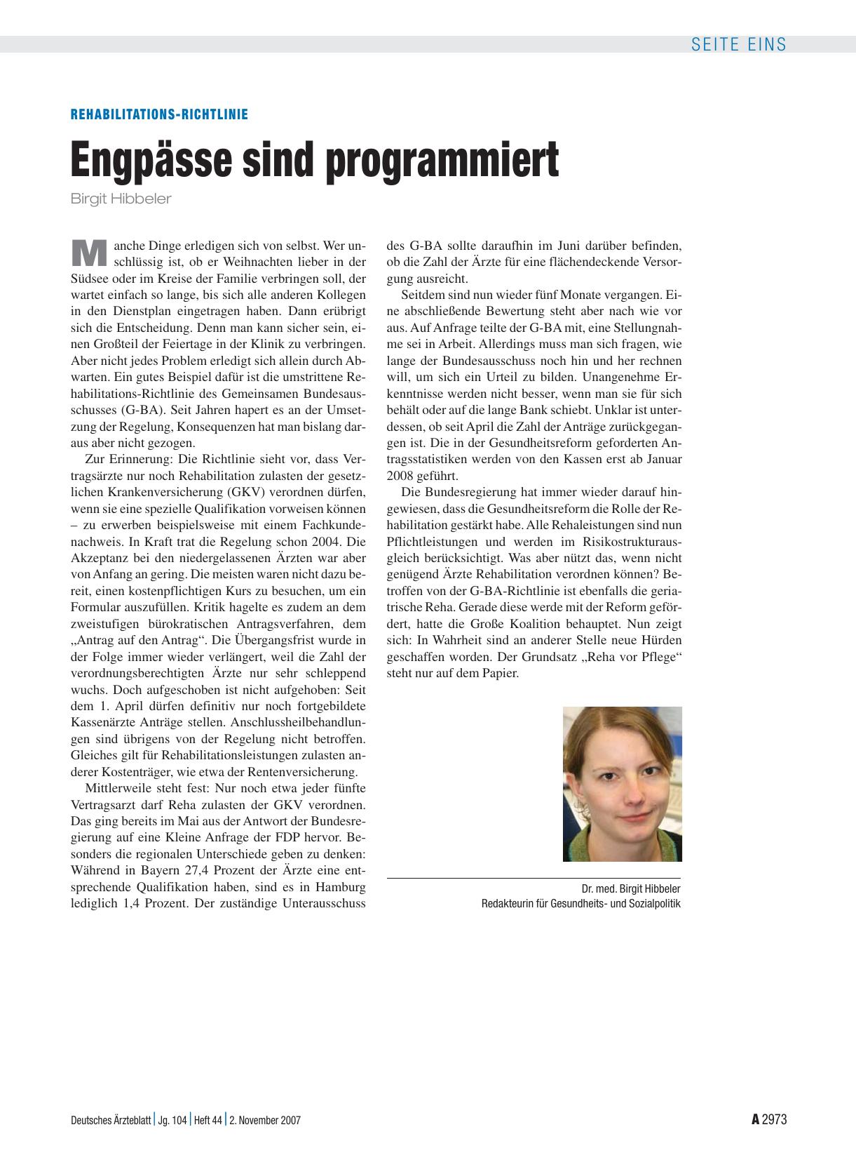 Vorschauseite 1: Rehabilitations-Richtlinie: Engpässe sind programmiert