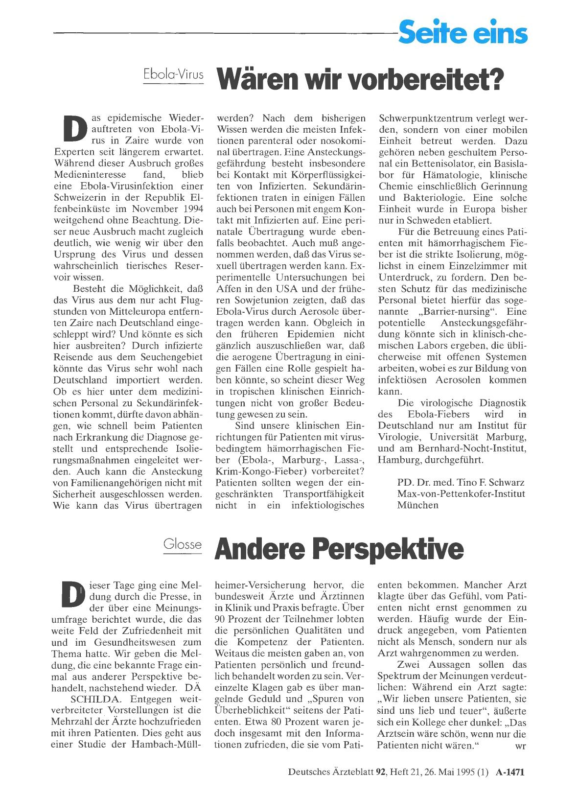 Vorschauseite 1: Ebola-Virus: Wären wir vorbereitet?