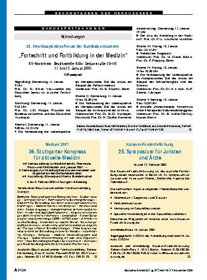 Vorschauseite 1: 25. Interdisziplinäres Forum der Bundesärztekammer: „Fortschritt und Fortbildung in der Medizin“
