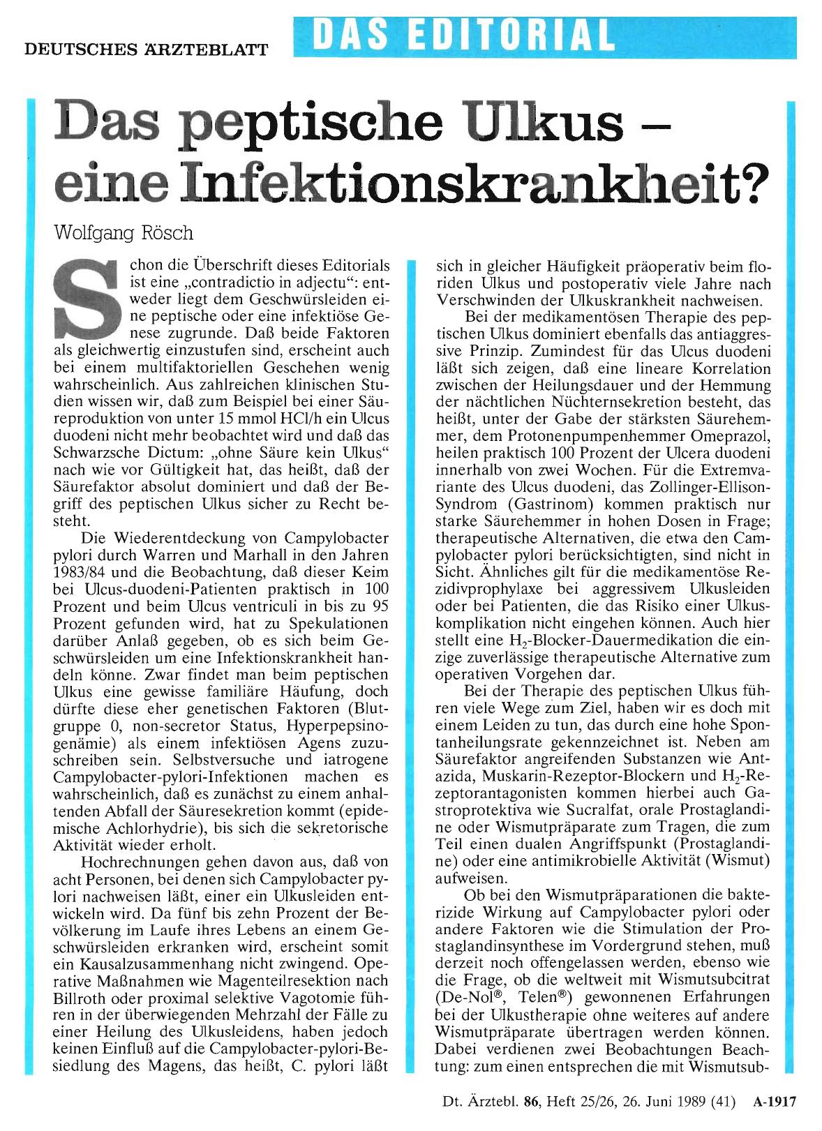 Vorschauseite 1: Das peptische Ulkus - eine Infektionskrankheit?