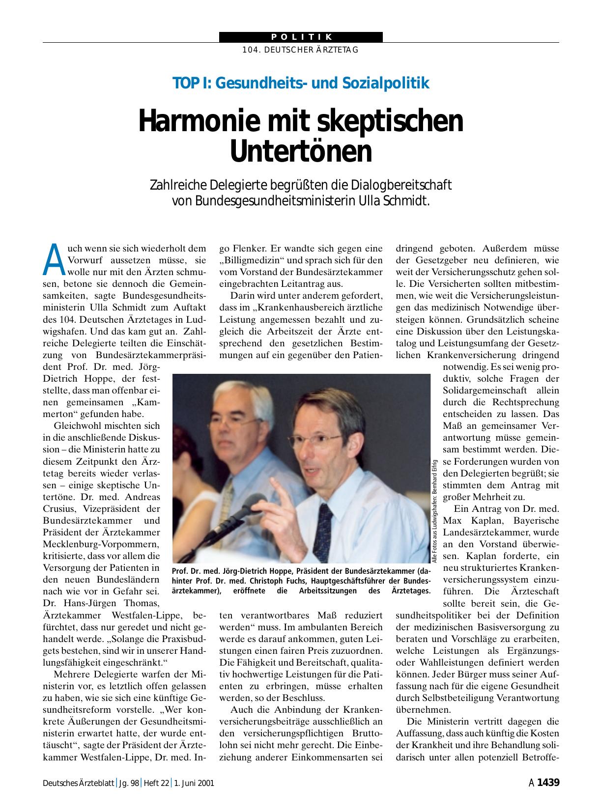 Vorschauseite 1: TOP I: Gesundheitsund Sozialpolitik - Harmonie mit skeptischen Untertönen
