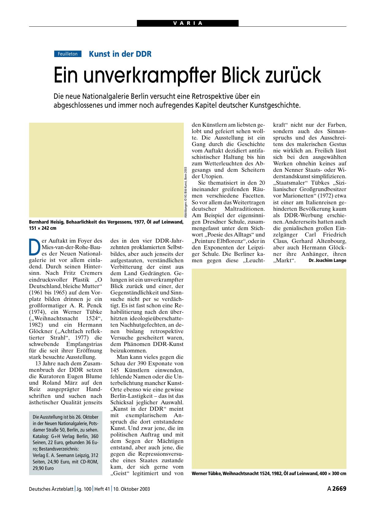 Vorschauseite 1: Kunst in der DDR: Ein unverkrampfter Blick zurück