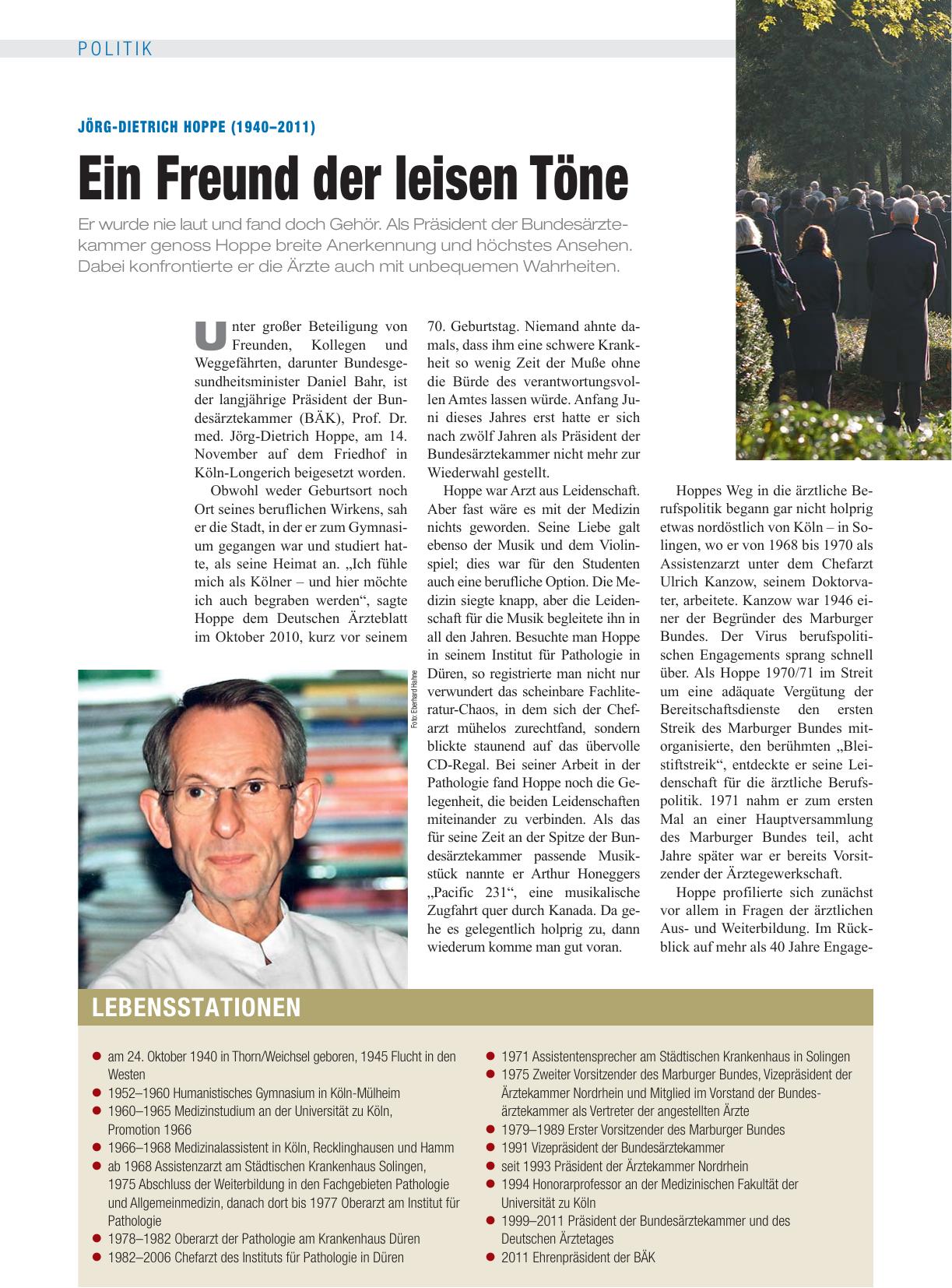 Vorschauseite 1: Jörg-Dietrich Hoppe (1940–2011): Ein Freund der leisen Töne