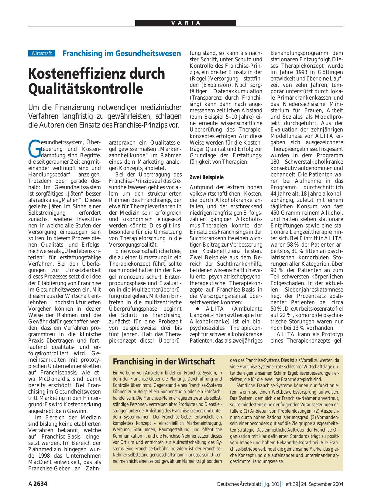 Vorschauseite 1: Franchising im Gesundheitswesen: Kosteneffizienz durch Qualitätskontrolle