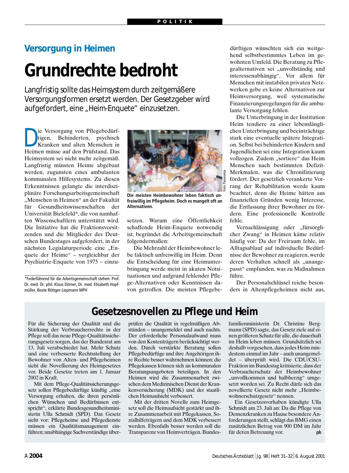 Vorschauseite 1: Gesetzesnovellen zu Pflege und Heim