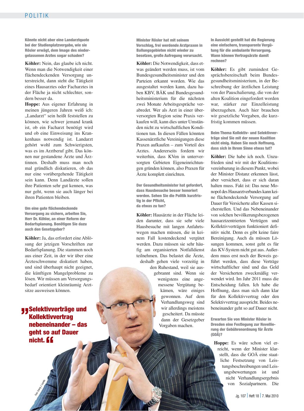 Vorschauseite 2: Interview mit Prof. Dr. med. Jörg-Dietrich Hoppe, Präsident der Bundesärztekammer, und Dr. med. Andreas Köhler, Vorstandsvorsitzender der Kassenärztlichen Bundesvereinigung: „Noch…