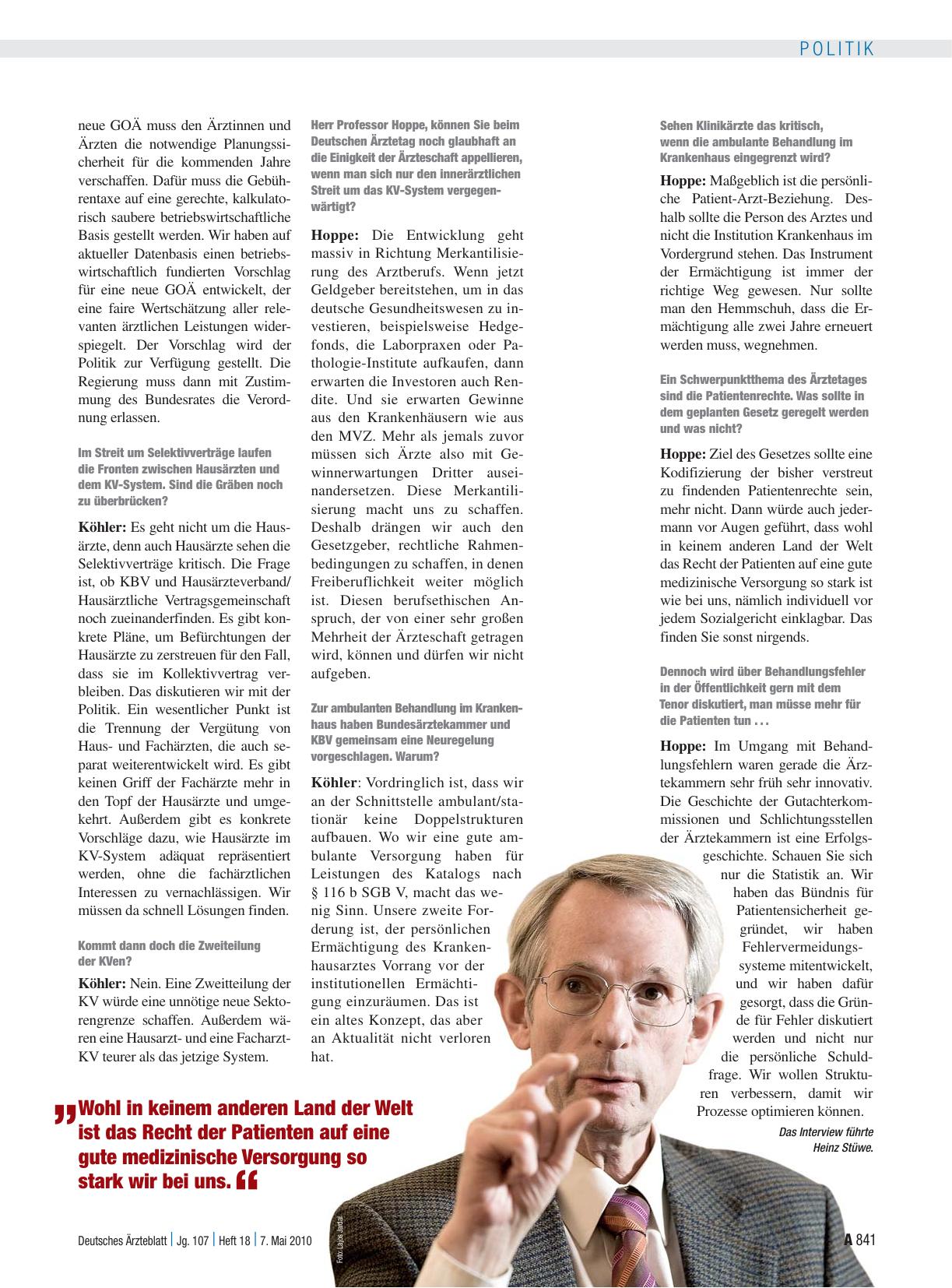 Vorschauseite 3: Interview mit Prof. Dr. med. Jörg-Dietrich Hoppe, Präsident der Bundesärztekammer, und Dr. med. Andreas Köhler, Vorstandsvorsitzender der Kassenärztlichen Bundesvereinigung: „Noch…