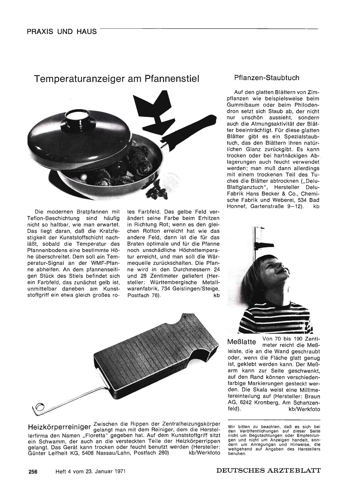 Vorschauseite 1: Temperaturanzeiger am Pfannenstiel / Heizkörperreiniger / Pflanzen-Staubtuch / Meßlatte