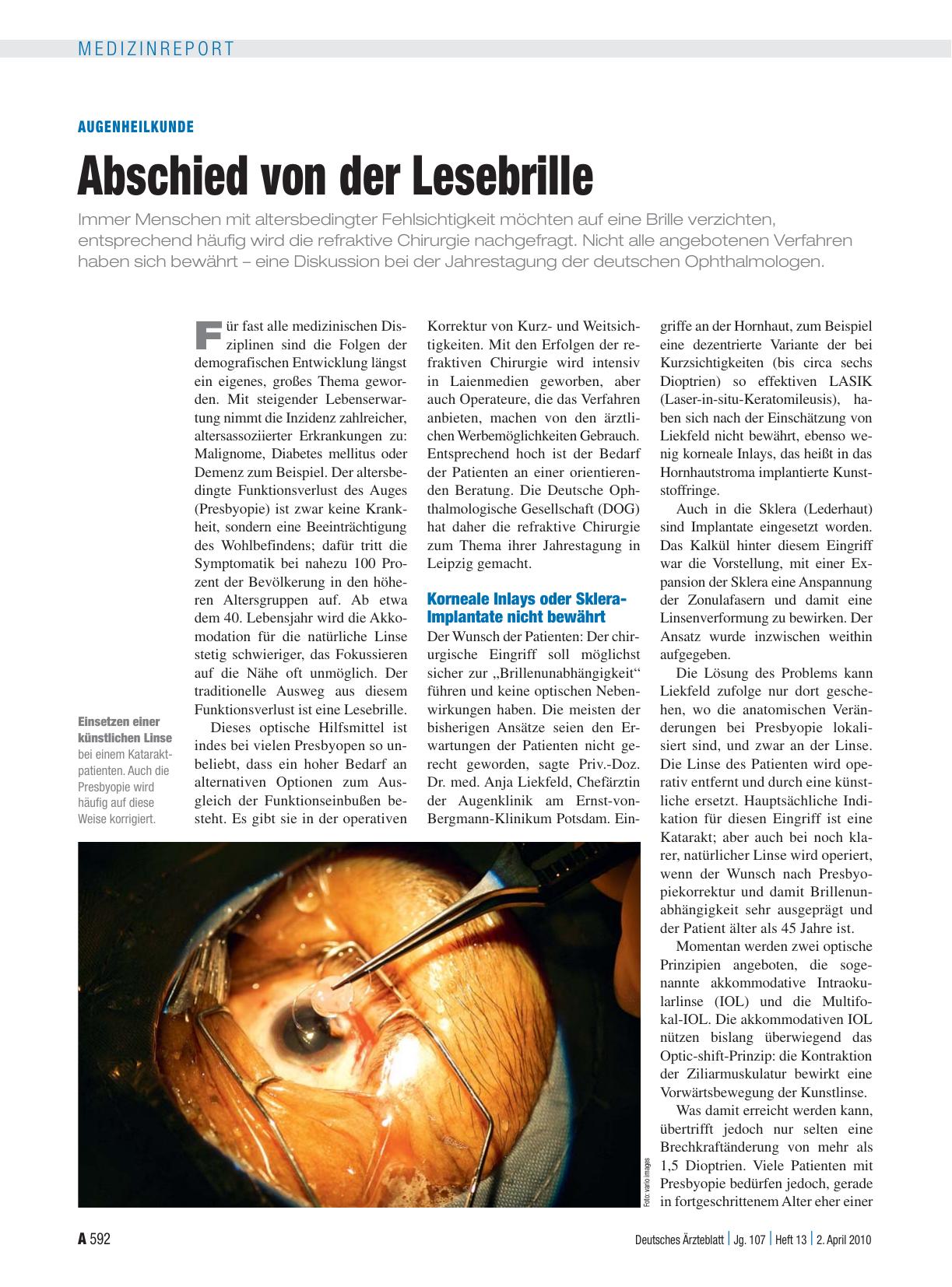 Vorschauseite 1: Augenheilkunde: Abschied von der Lesebrille