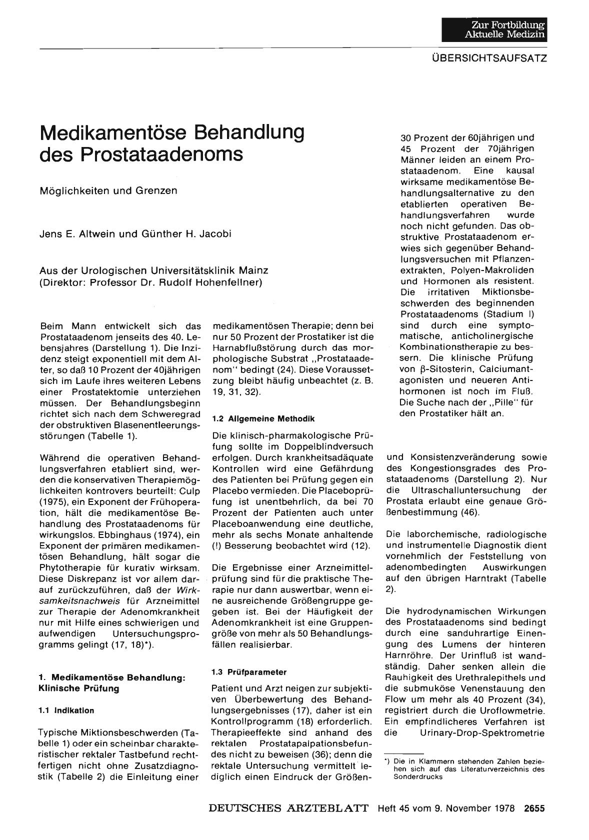 Vorschauseite 1: Medikamentöse Behandlung des Prostataadenoms: Möglichkeiten und Grenzen