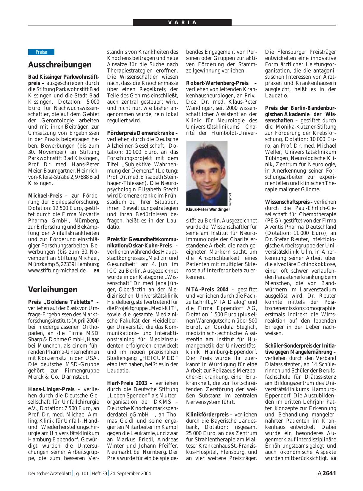 Vorschauseite 1: Verleihungen