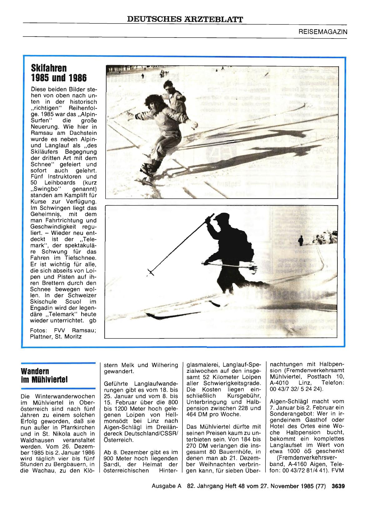 Vorschauseite 1: Skifahren 1985 und 1986