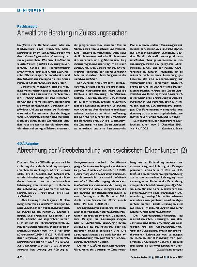 Vorschauseite 1: Rechtsreport: Anwaltliche Beratung in Zulassungssachen