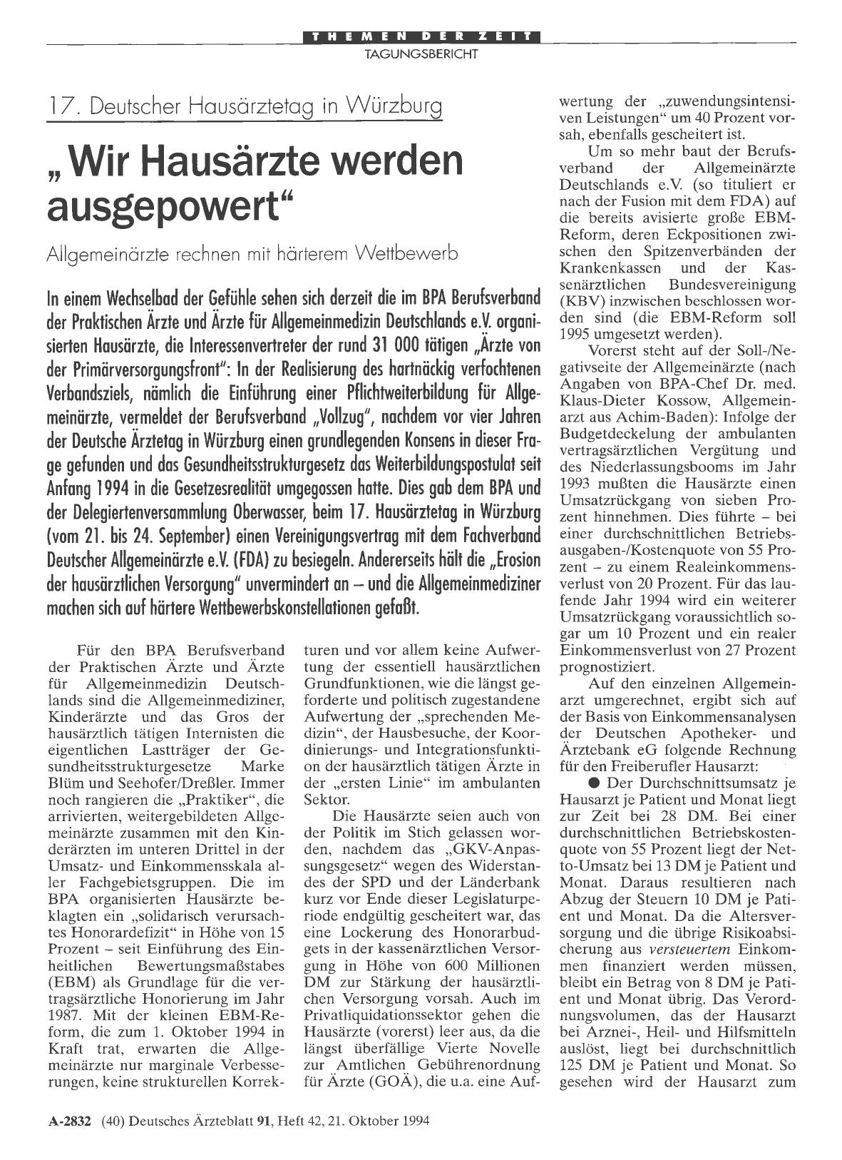 Vorschauseite 1: 17. Deutscher Hausärztetag in Würzburg „Wir Hausärzte werden ausgepowert“