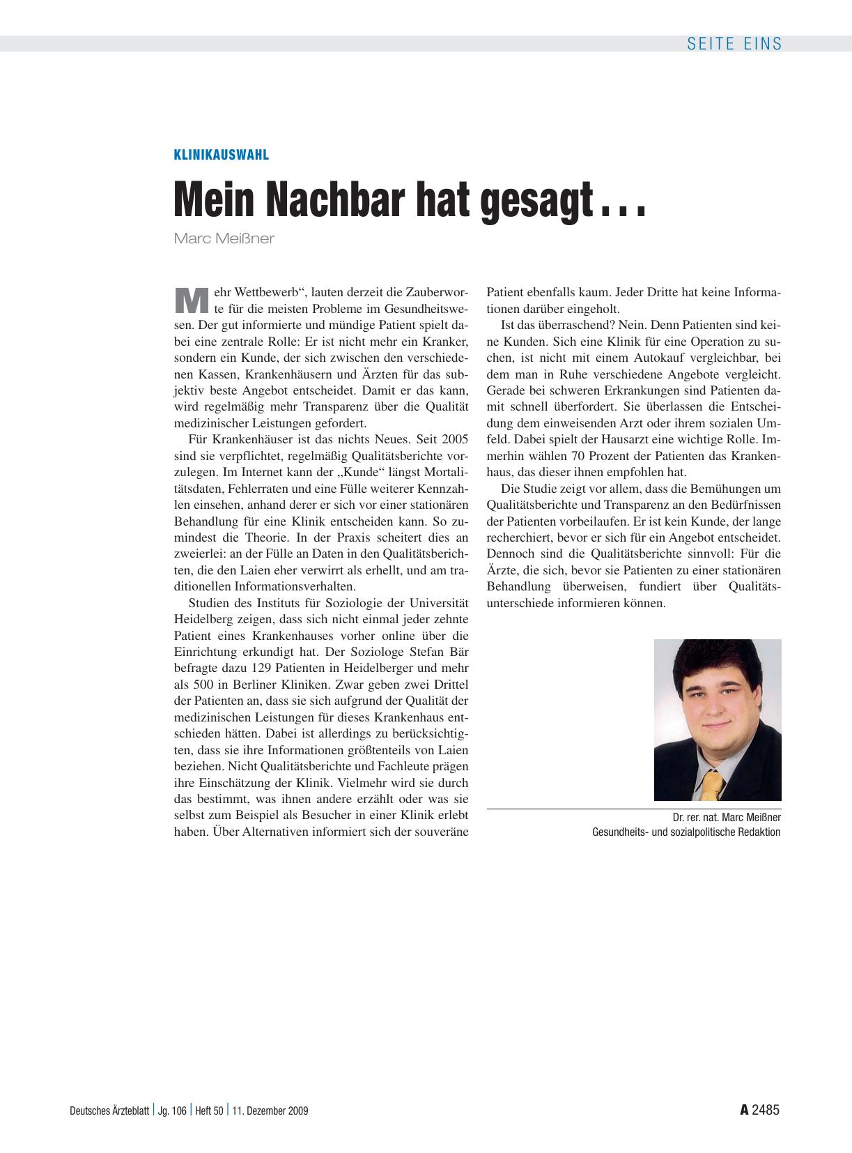 Vorschauseite 1: Klinikauswahl: Mein Nachbar hat gesagt. ..