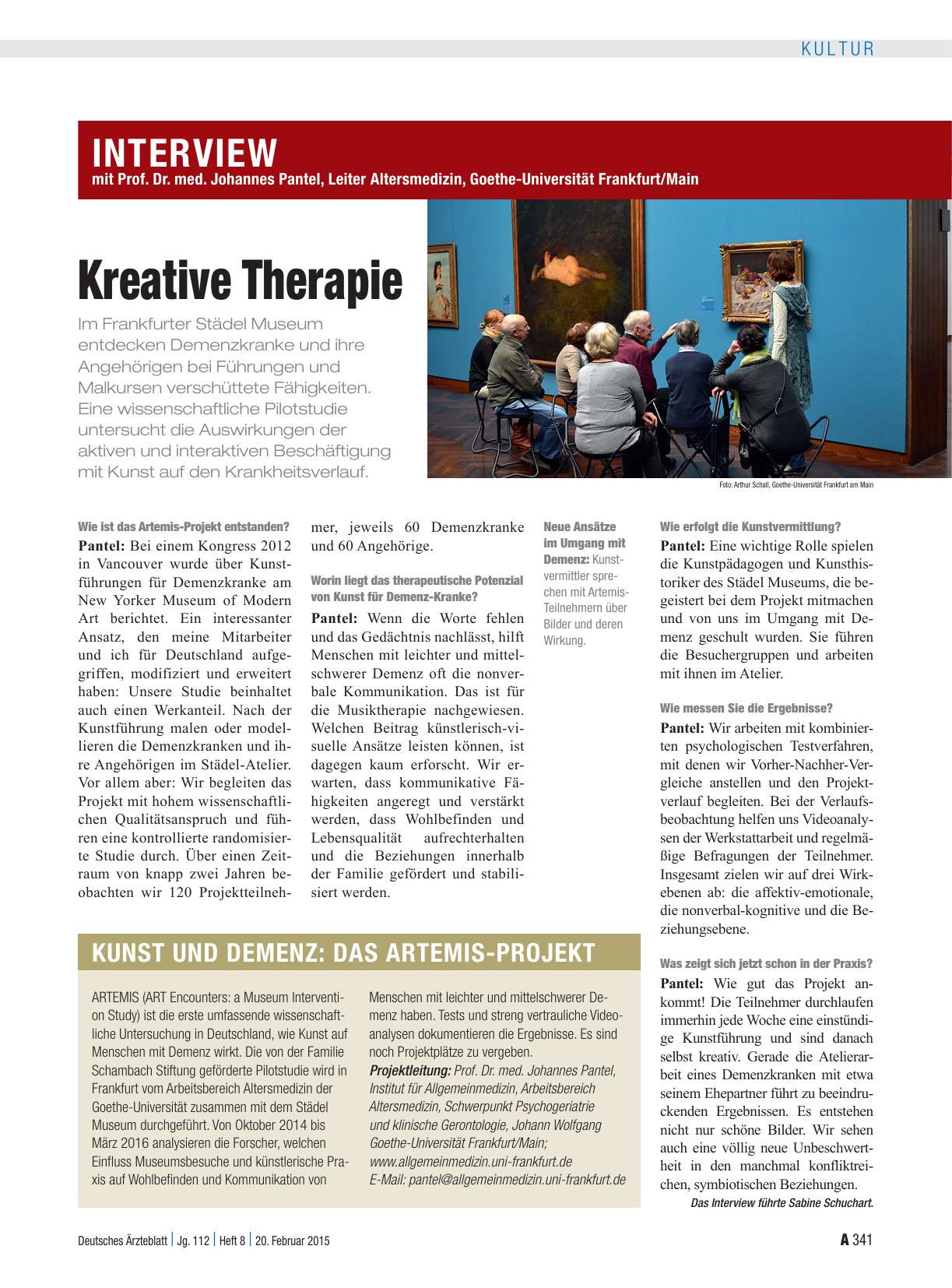 Vorschauseite 1: Interview mit Prof. Dr. med. Johannes Pantel, Leiter Altersmedizin, Goethe-Universität Frankfurt/Main: Kreative Therapie