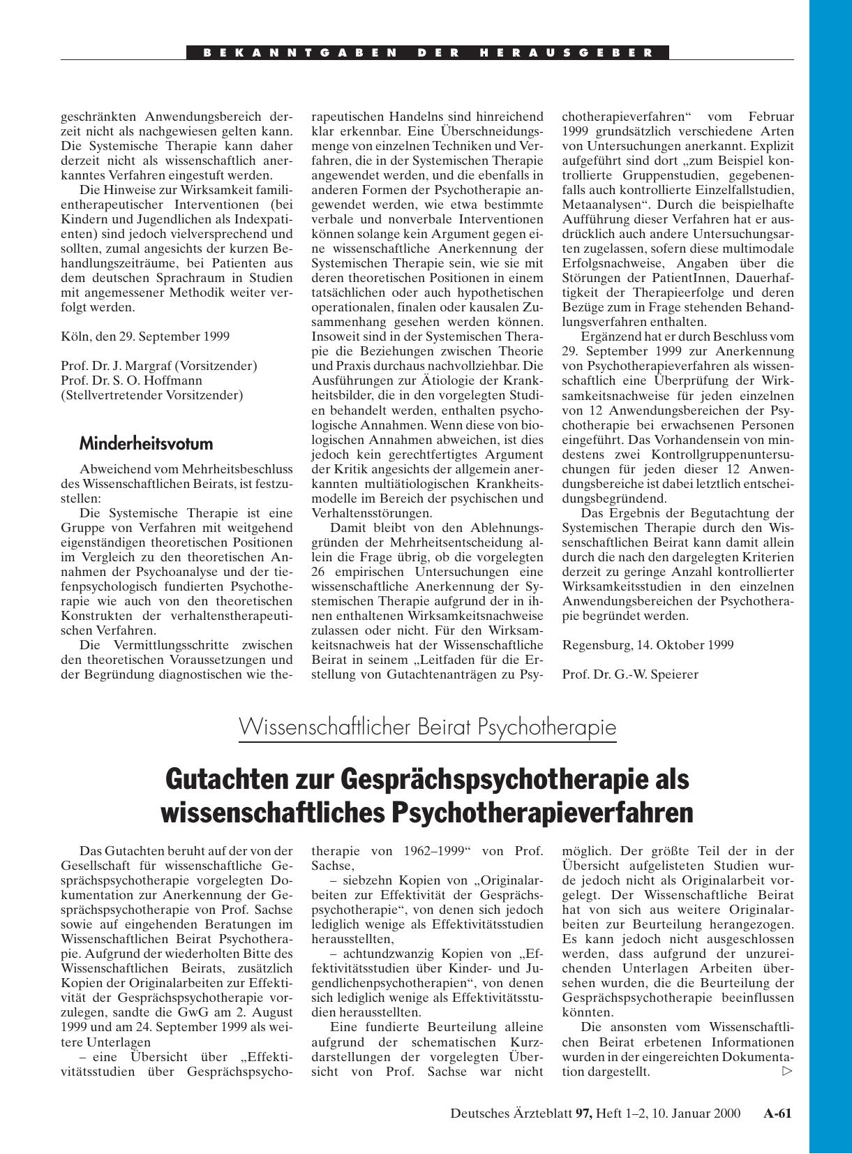 Vorschauseite 1: Wissenschaftlicher Beirat Psychotherapie: Minderheitsvotum