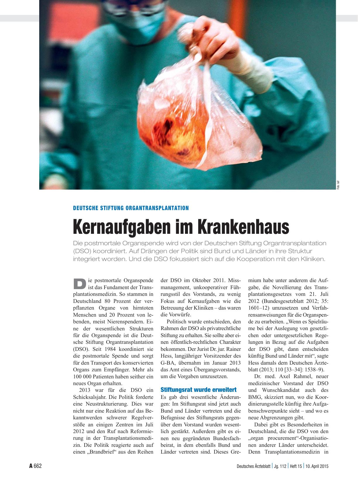 Vorschauseite 1: Deutsche Stiftung Organtransplantation: Kernaufgaben im Krankenhaus