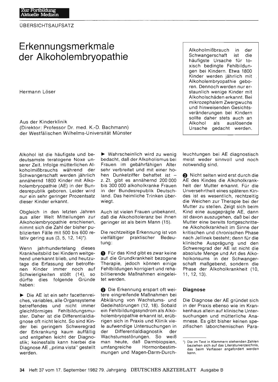 Vorschauseite 1: Erkennungsmerkmale der Alkoholembryopathie