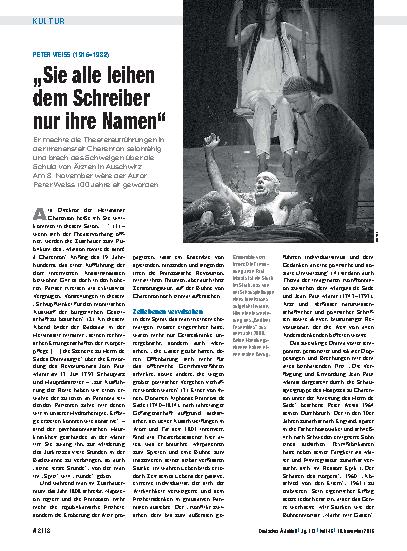 Vorschauseite 1: Peter Weiss (1916–1982): „Sie alle leihen dem Schreiber nur ihre Namen“