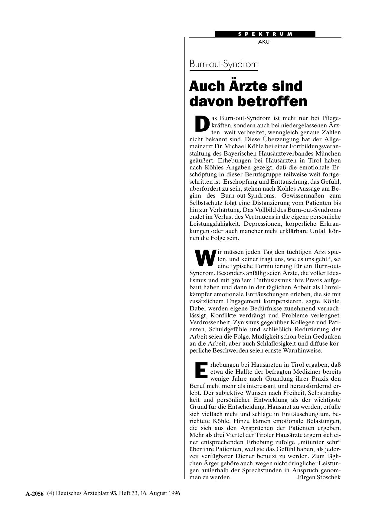 Vorschauseite 1: Burn-out-Syndrom: Auch Ärzte sind davon betroffen