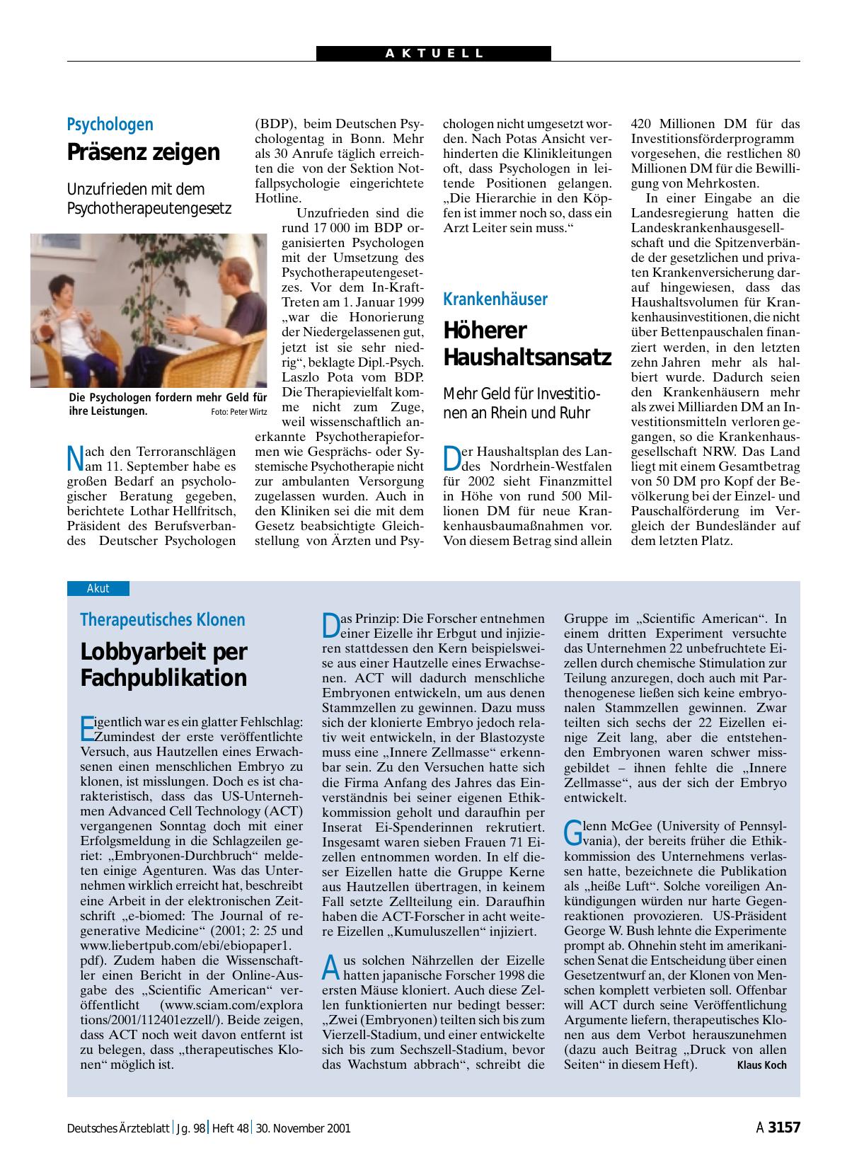 Vorschauseite 1: Psychologen: Präsenz zeigen