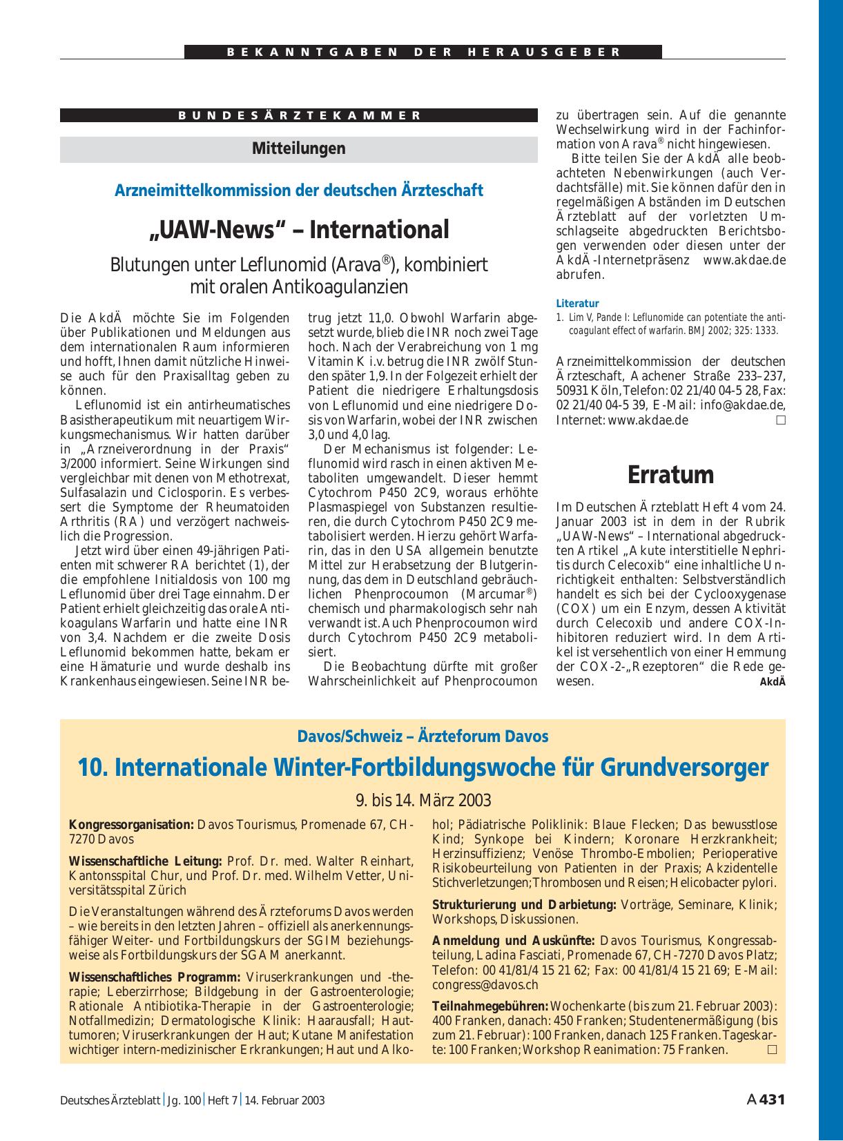 Vorschauseite 1: Mitteilungen: „UAW-News“ – International
