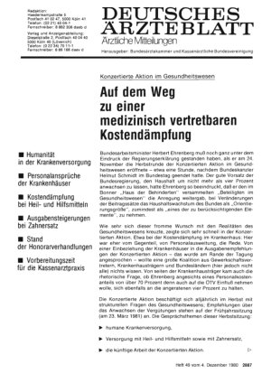 Vorschauseite 1: Konzertierte Aktion im Gesundheitswesen: Auf dem Weg zu einer medizinisch vertretbaren Kostendämpfung