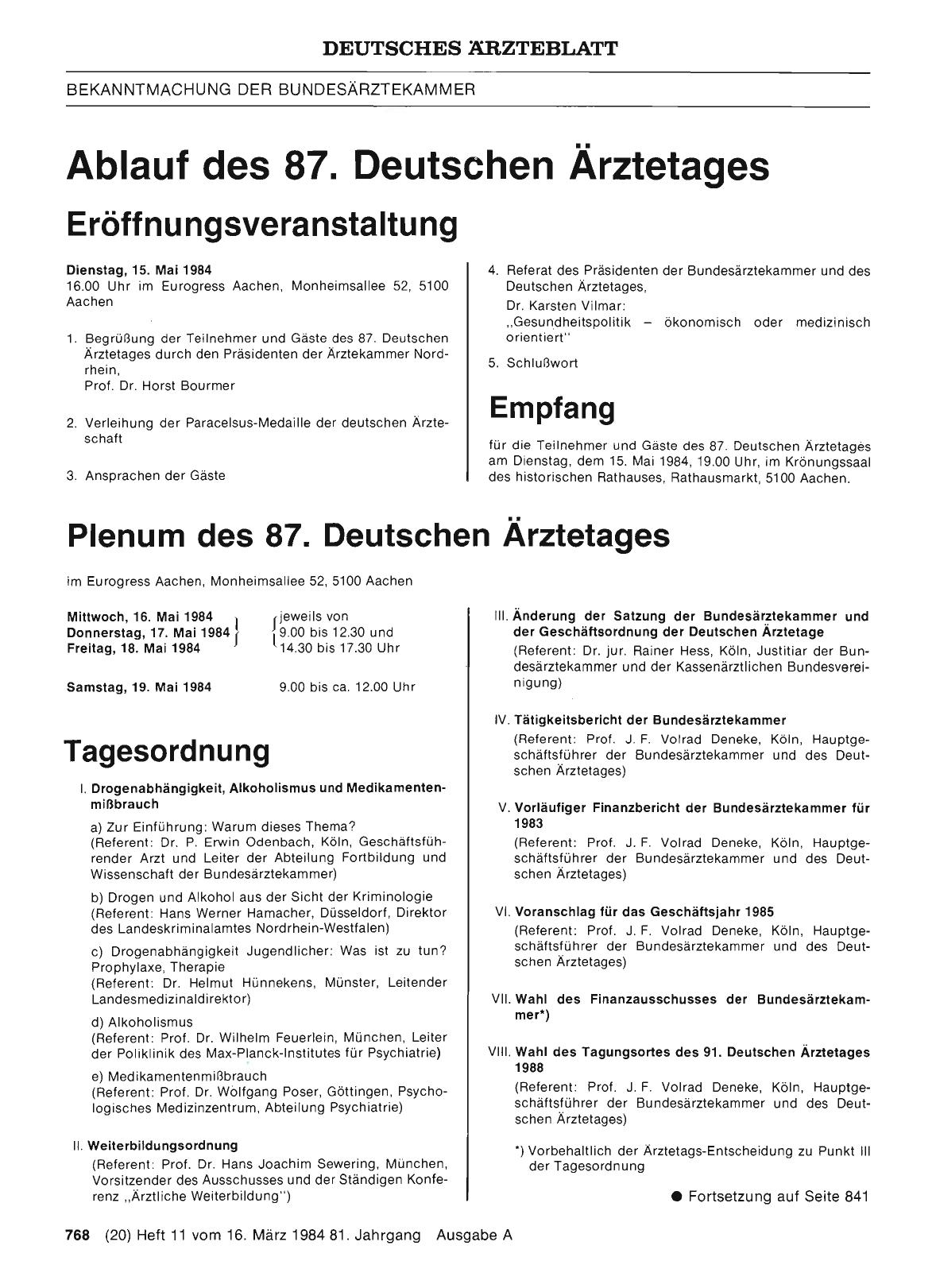 Vorschauseite 1: Ablauf des 87. Deutschen Ärztetages