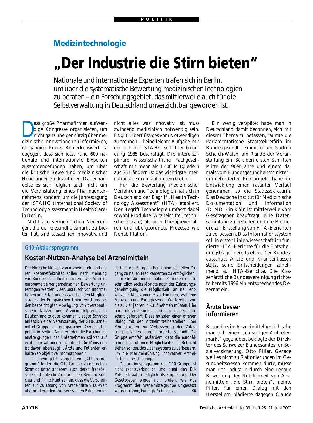 Vorschauseite 1: Medizintechnologie: „Der Industrie die Stirn bieten“