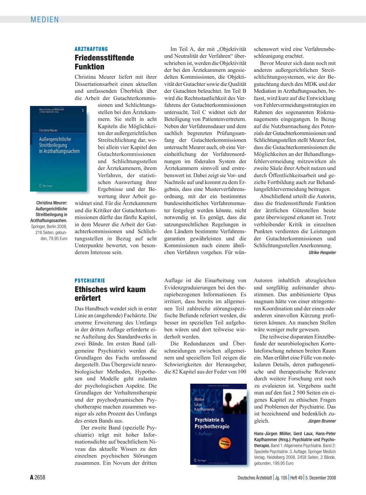 Vorschauseite 1: Arzthaftung: Friedensstiftende Funktion