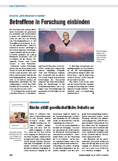 Vorschauseite 1: Initiative „Open Innovation in Science“: Betroffene in Forschung einbinden
