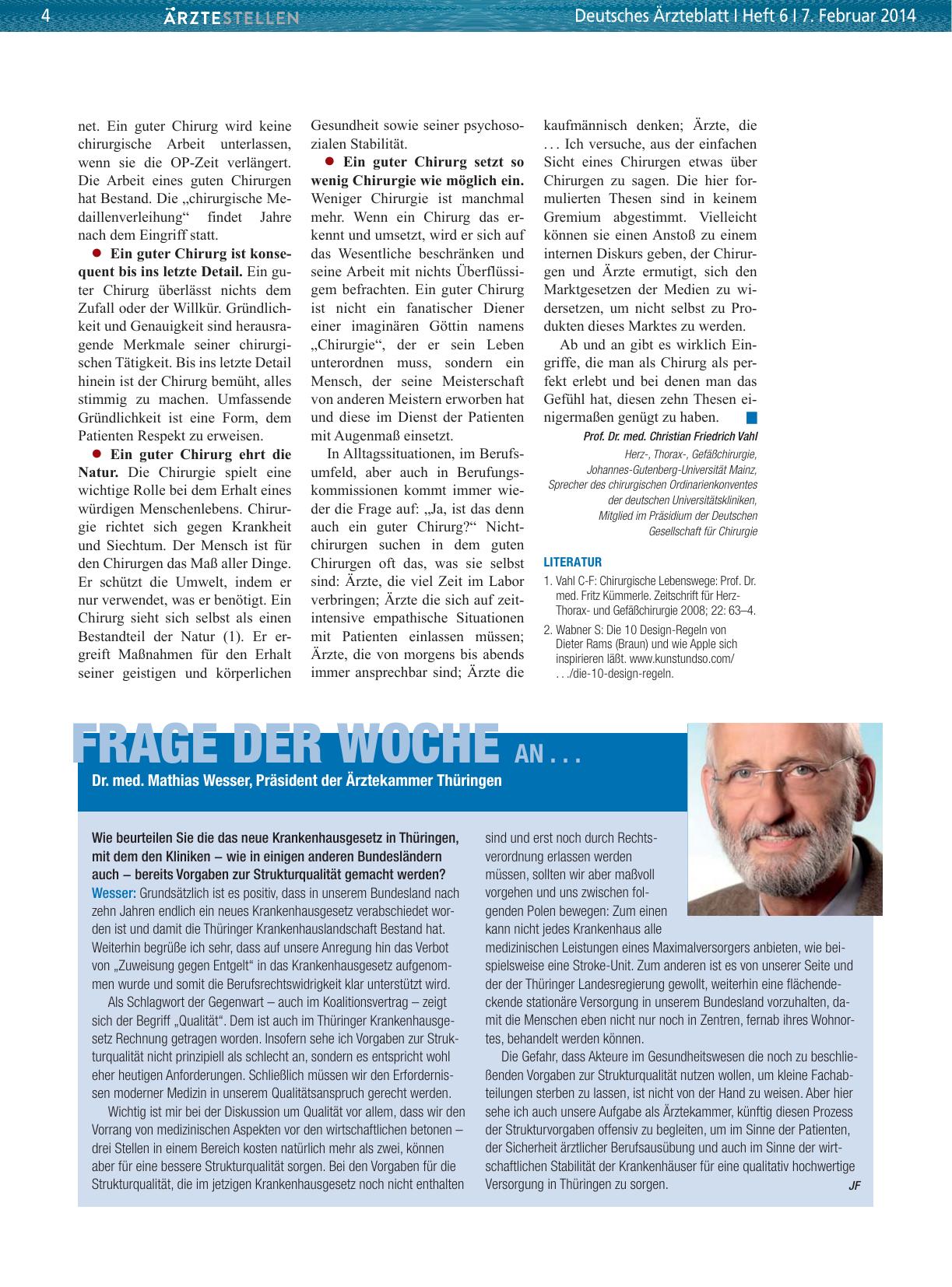 Vorschauseite 1: Frage der Woche an. .. Dr. med. Mathias Wesser, Präsident der Ärztekammer Thüringen