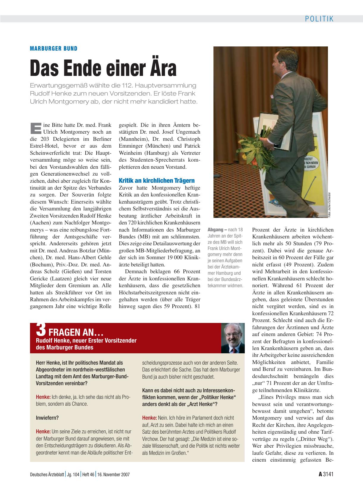 Vorschauseite 1: Marburger Bund: Das Ende einer Ära