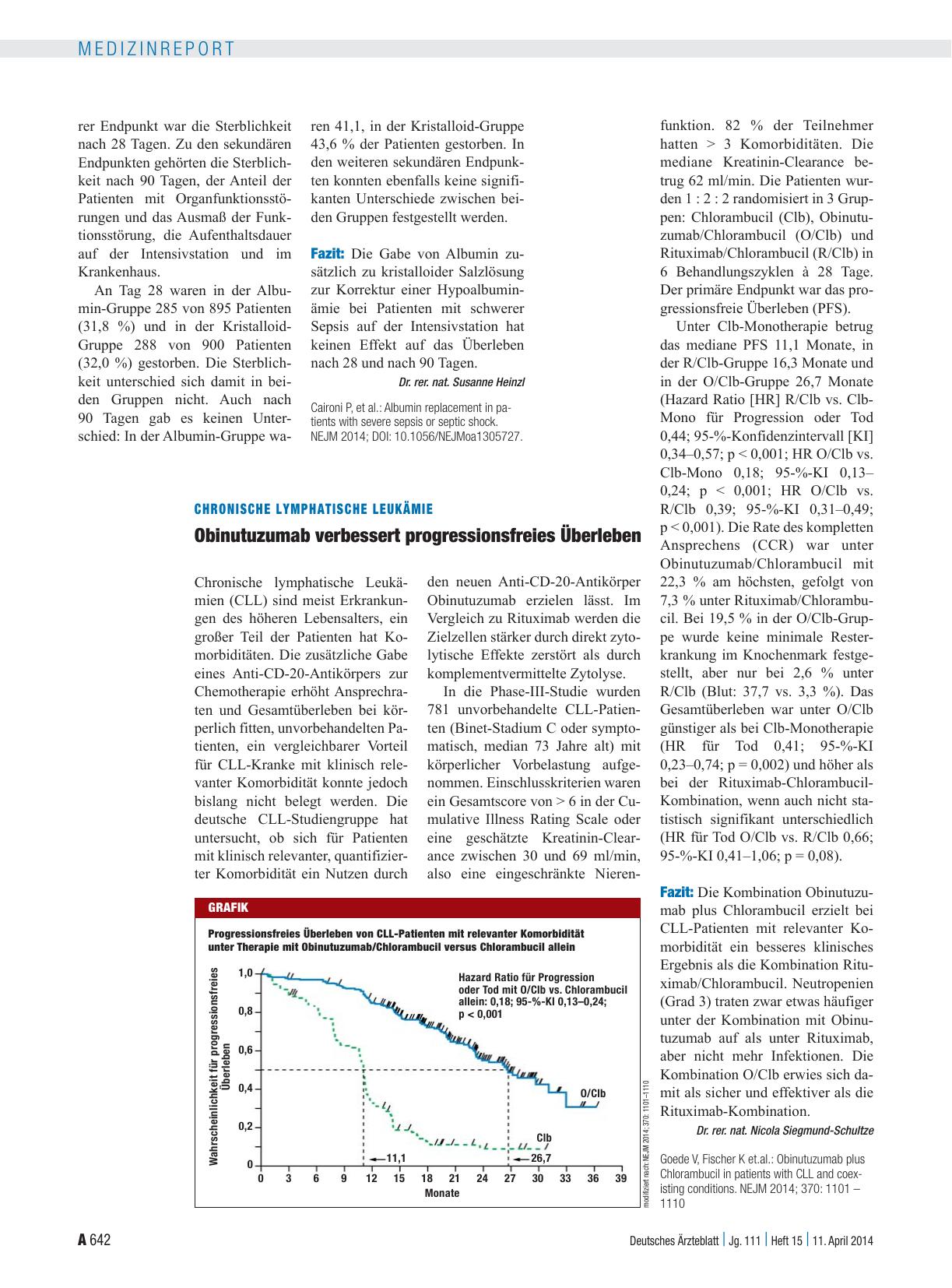 Vorschauseite 1: Chronische Lymphatische Leukämie: Obinutuzumab verbessert progressionsfreies Überleben