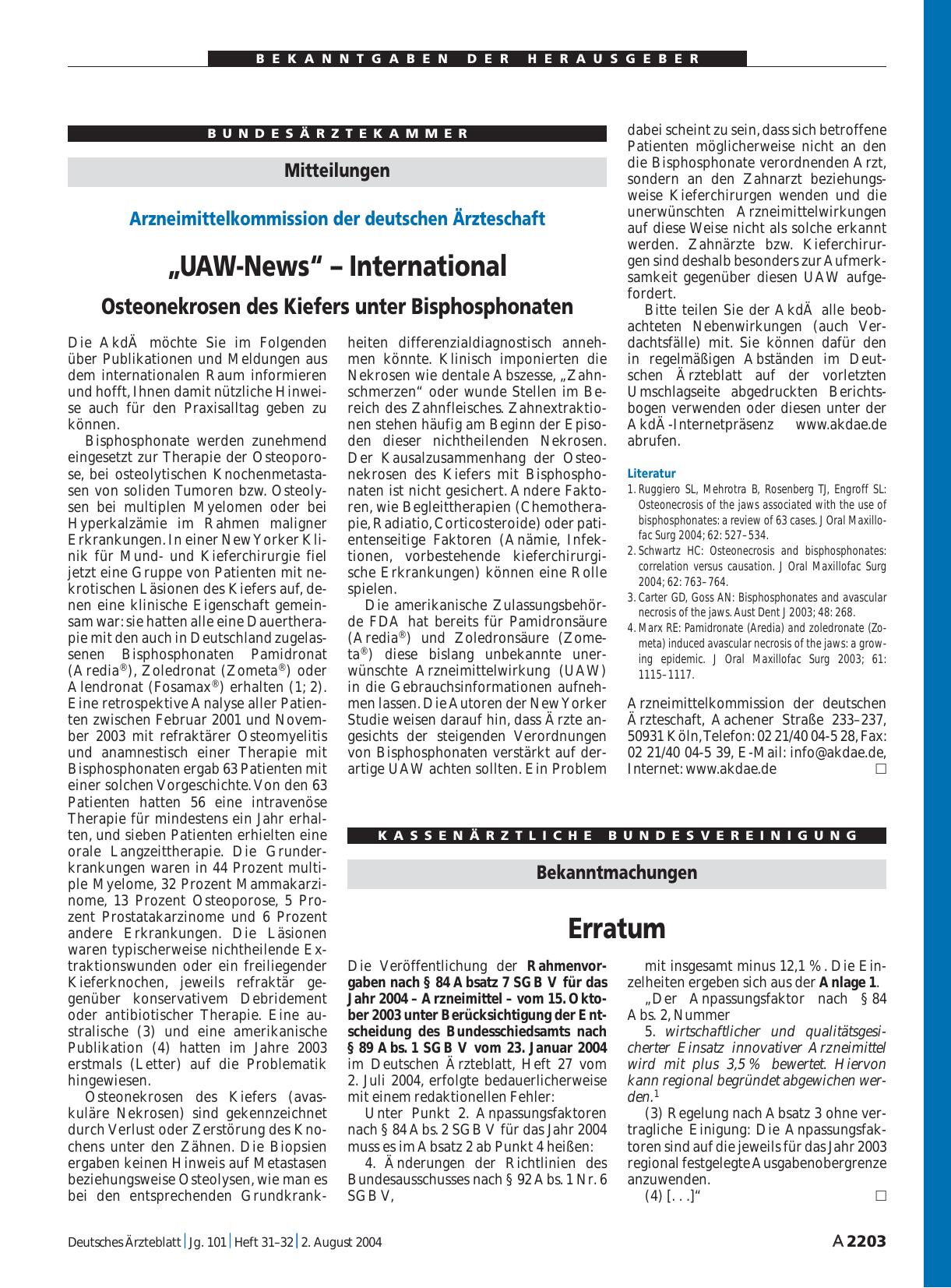 Vorschauseite 1: Mitteilungen: „UAW-News“ – International