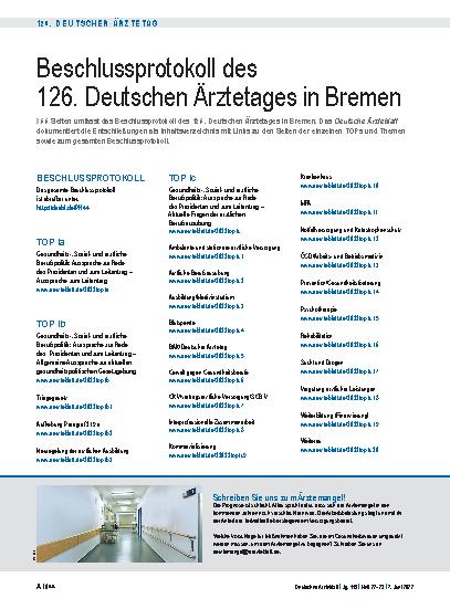 Vorschauseite 1: Beschlussprotokoll des 126. Deutschen Ärztetages in Bremen