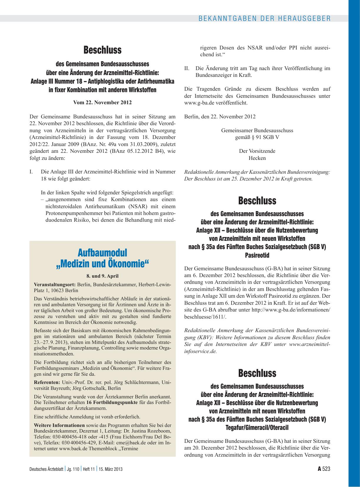 Vorschauseite 1: Beschluss des Gemeinsamen Bundesausschusses über eine Änderung der Arzneimittel-Richtlinie: Anlage XII – Beschlüsse über die Nutzenbewertung von Arzneimitteln mit neuen Wirkstoffe…