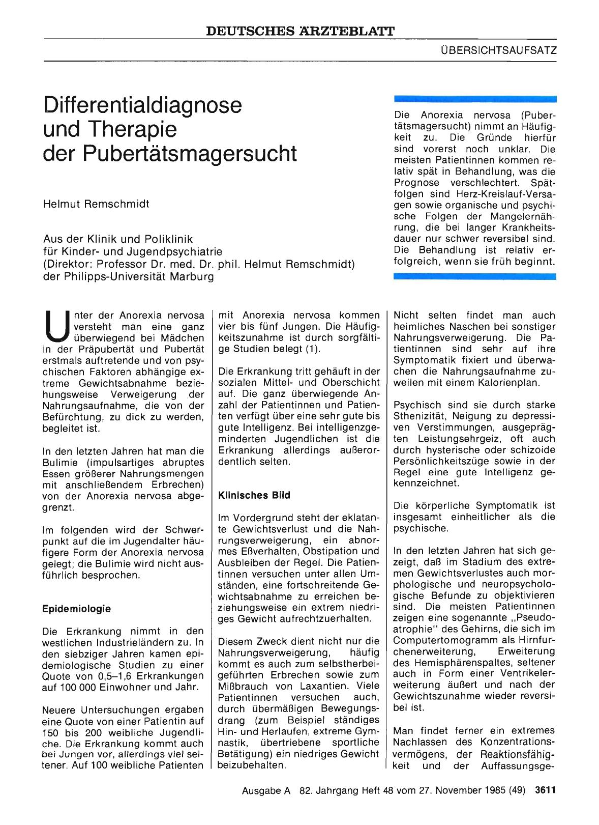 Vorschauseite 1: Differentialdiagnose und Therapie der Pubertätsmagersucht